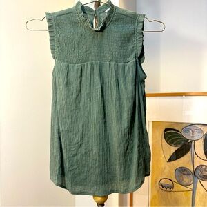 Nanette Lapore Size S Ruffled Gathered Sleeveless Rayon Top Olive Green Women’s
